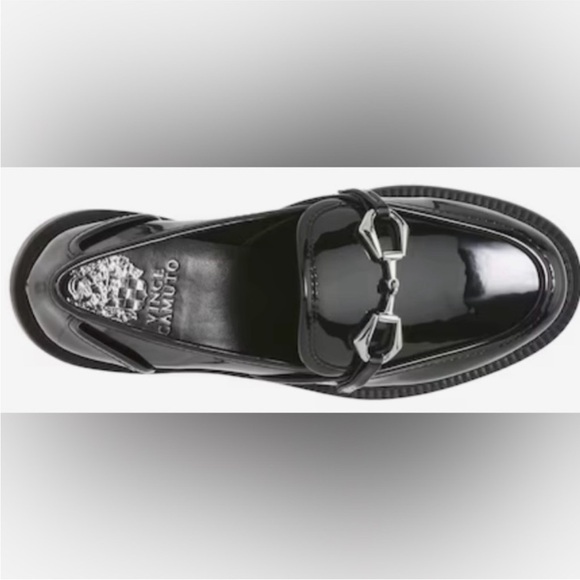 Vince Camuto Elpia Black Patent Leather Loafers Silver Chain Size 8 NWOT - Picture 3 of 14
